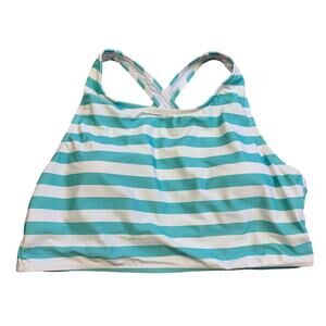 So Tiffany Teal Blue Striped High Neck Tank Criss Cross Back Bikini Top XXL